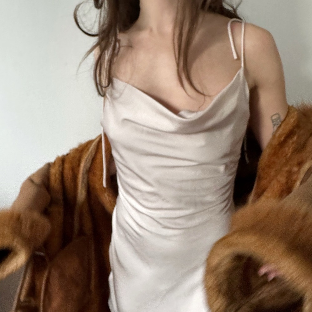 Bacio Satiny Draped Minidress in Pink Champagne 🥂